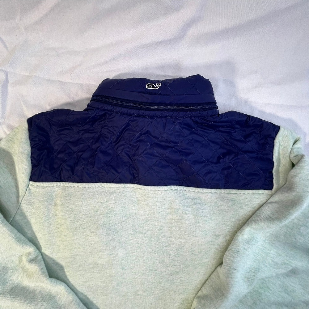 Vineyard Vines Pullover Quilted Snap Neck Hooded Sweatshirt Mint Navy Small - Picture 8 of 12